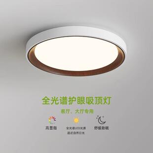 卧室吸顶灯日式 侘寂风复古仿胡桃木色极简圆形温馨护眼房间吸顶灯