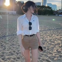 美式辣妹卡其色牛仔超短裤女薄款弹力高腰a字显瘦包臂百搭热裤夏