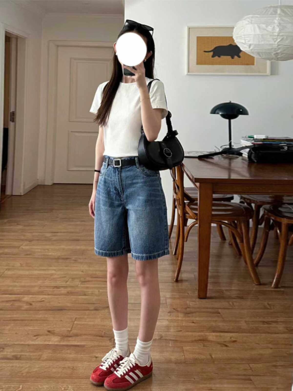 美式复古水洗五分牛仔短裤女高腰遮胯显瘦小个子百搭a字阔腿中裤