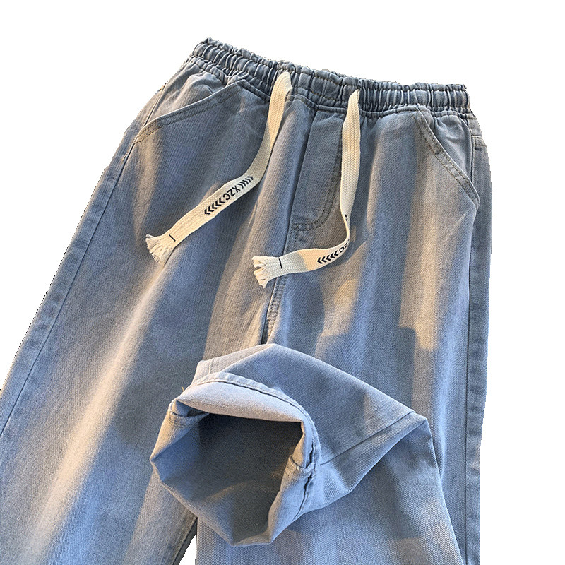 AUTUMN AND WINTER NEW ELASTIC WAIST JEANS WOMENS VELVET CASUAL PLUS SIZE LOOSE THIN STUDENT STRAIGHT RETRO WIDE-LEG PANTS