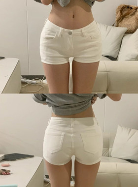 美式辣妹弹力白色低腰牛仔短裤女薄款紧身性感百搭a字超短热裤夏