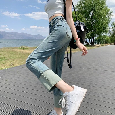 直筒九分牛仔裤女夏季大码胖mm