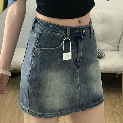 美式复古小个子高腰牛仔短裙女性感辣妹防走光显瘦a字包臀裙子夏