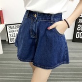夏季 子 宽松显瘦阔腿梨形身材a字热裤 胖mm高腰牛仔短裤 女遮肉裙裤