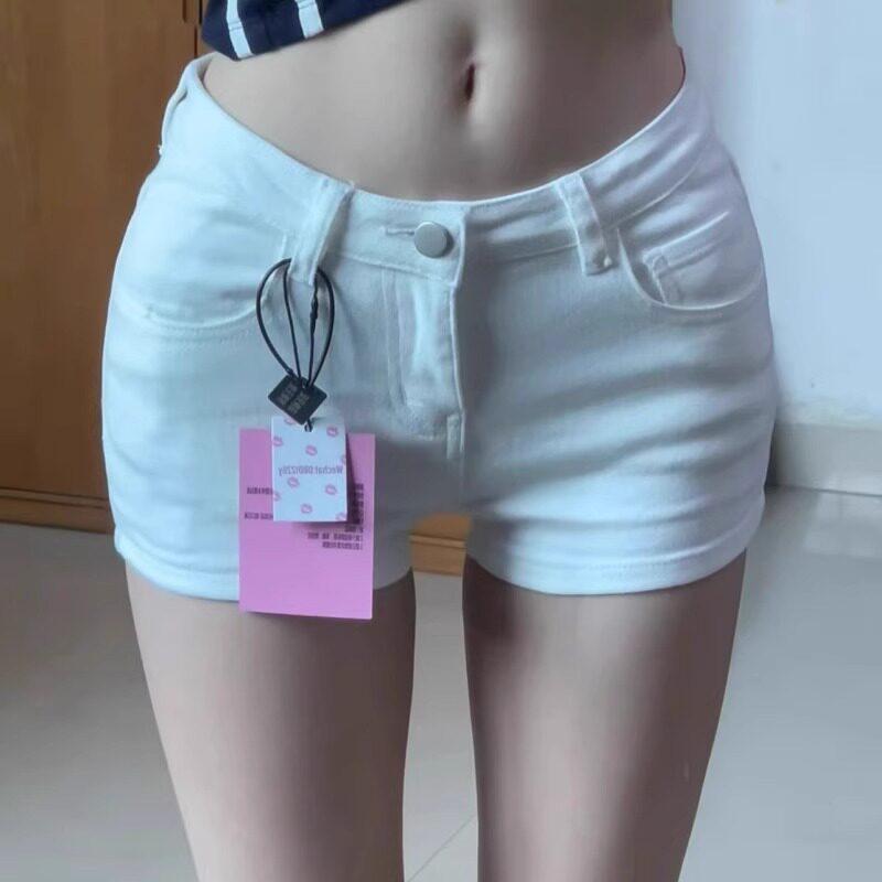 薄款小个子紧身辣妹白色牛仔超短裤女修身低腰显瘦包臂a字热裤夏图片