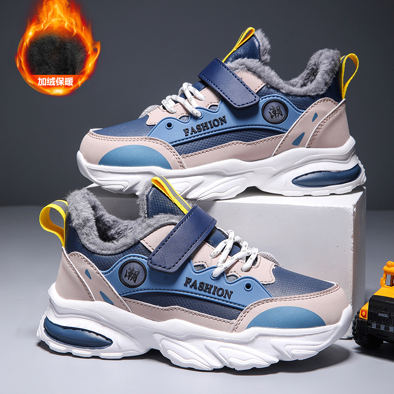 男童棉鞋童鞋新款加绒加棉保暖儿童运动鞋皮面网面春季学生跑步鞋