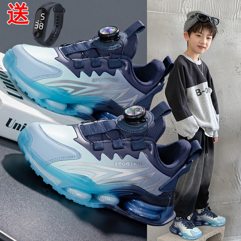 男童鞋子2026春秋季皮面防水透气中大童跑步鞋防臭网面儿童运动鞋