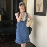 韩版减龄菱格牛仔背带裙女2025夏季新款日系宽松显瘦学院风短裙子，女装连衣裙，浙宝293