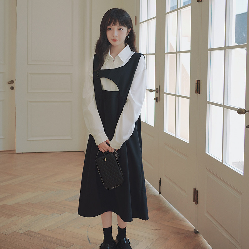 【新款】主推款设计感衬衣背带裙套装205A-8816-P140控208,女装连衣裙,浙宝293