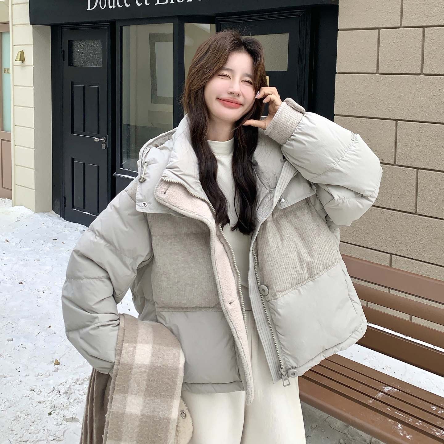 【新款】现货拼接针织短款羽绒服（90绒）293-2838-P305控458，女装羽绒服，浙宝293