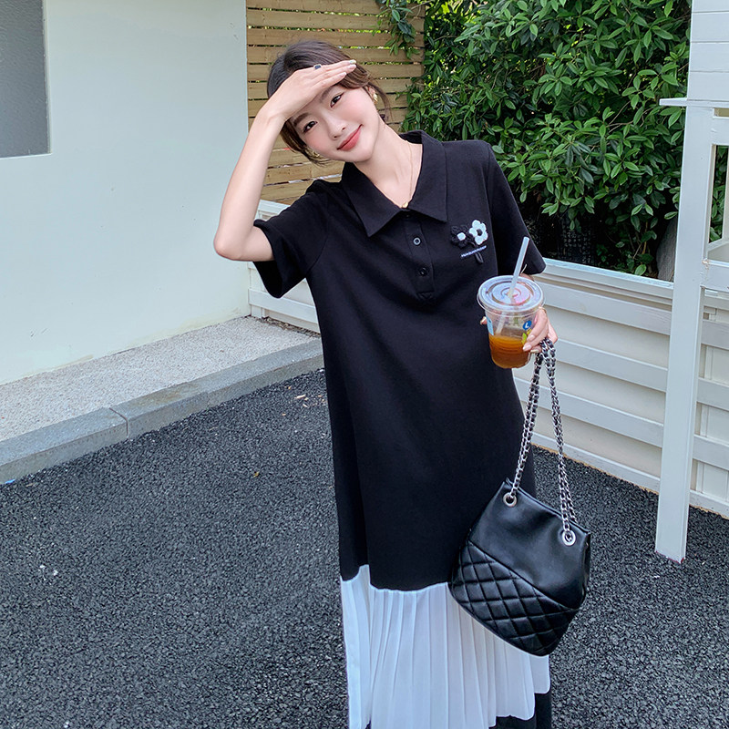 法式甜美减龄Polo领连衣裙女2025夏季新款韩版宽松显瘦撞色长裙子,女装连衣裙,浙宝293