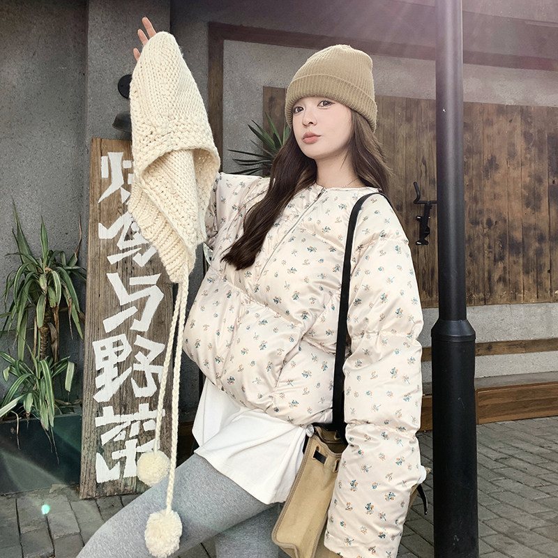 【新款】韩系小碎花针织连帽短款羽绒服293-218Y-P275控418,女装羽绒服,浙宝293