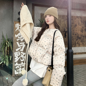 【新款】韩系小碎花针织连帽短款羽绒服 293-218Y-P275控418图片
