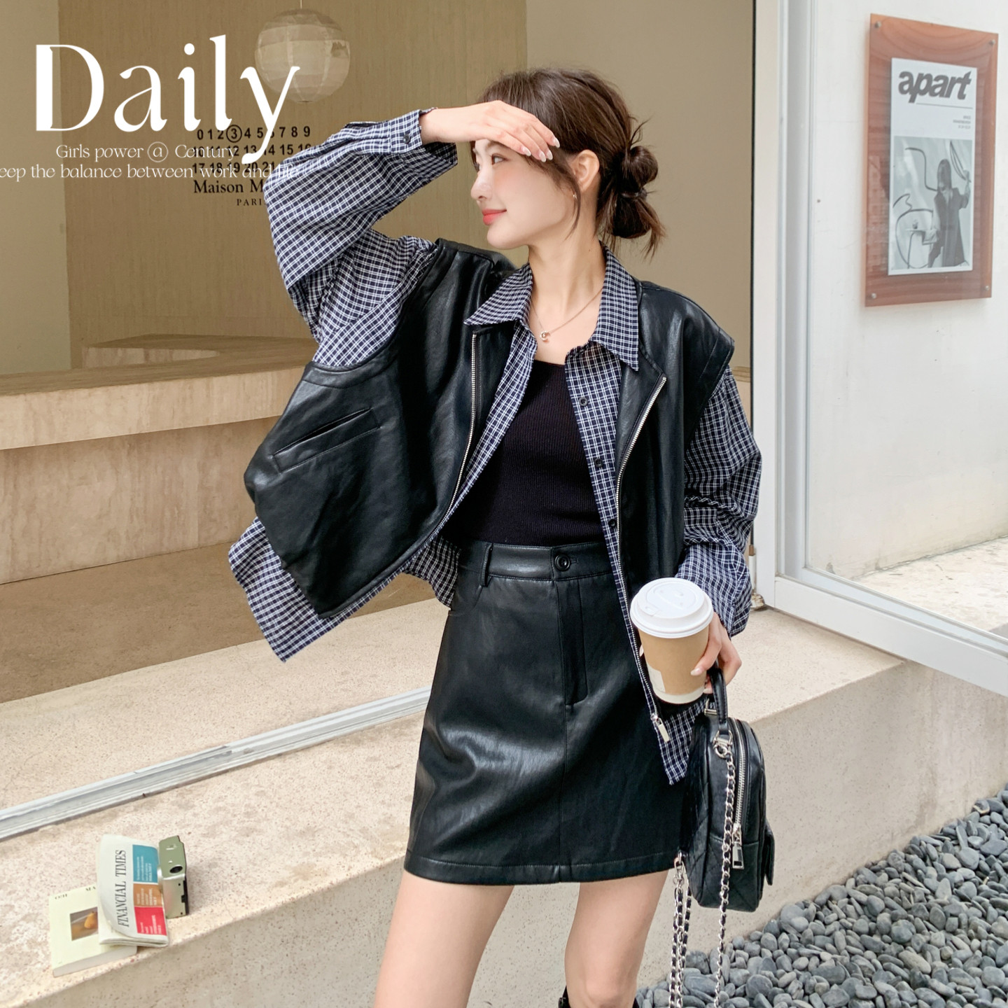 【新款】假两件格纹拼接外套+半身裙套装293-273-P195控318，女装套装/套裙，浙宝293