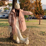 【档口现货】数据好学院风粉色长款羽绒服293-152Y-260控388，女装羽绒服，浙宝293