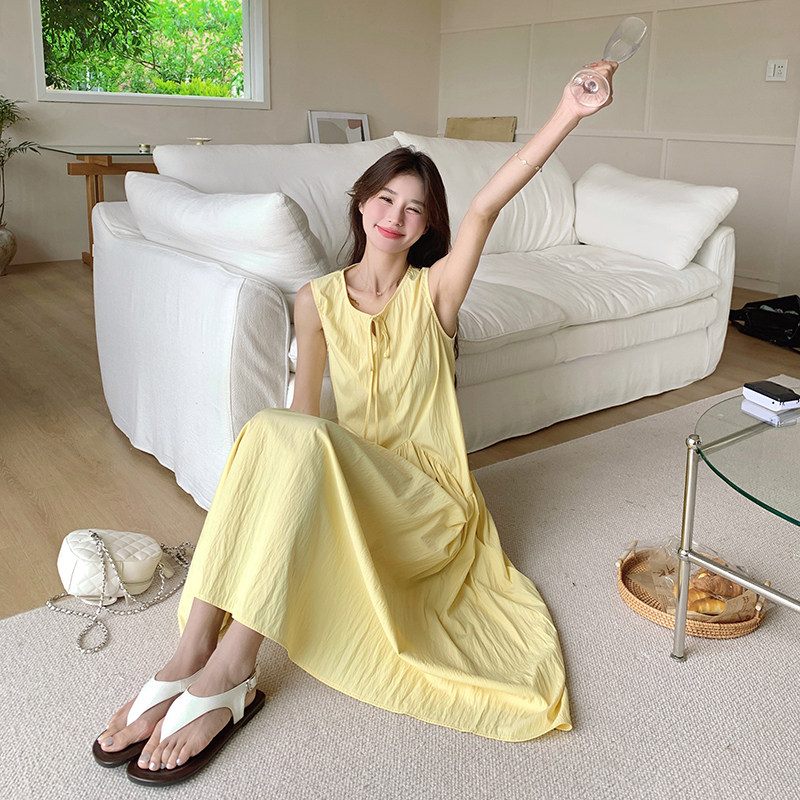 法式甜美桔梗背心连衣裙女2025夏季新款韩版收腰显瘦茶歇漂亮长裙,女装连衣裙,浙宝293