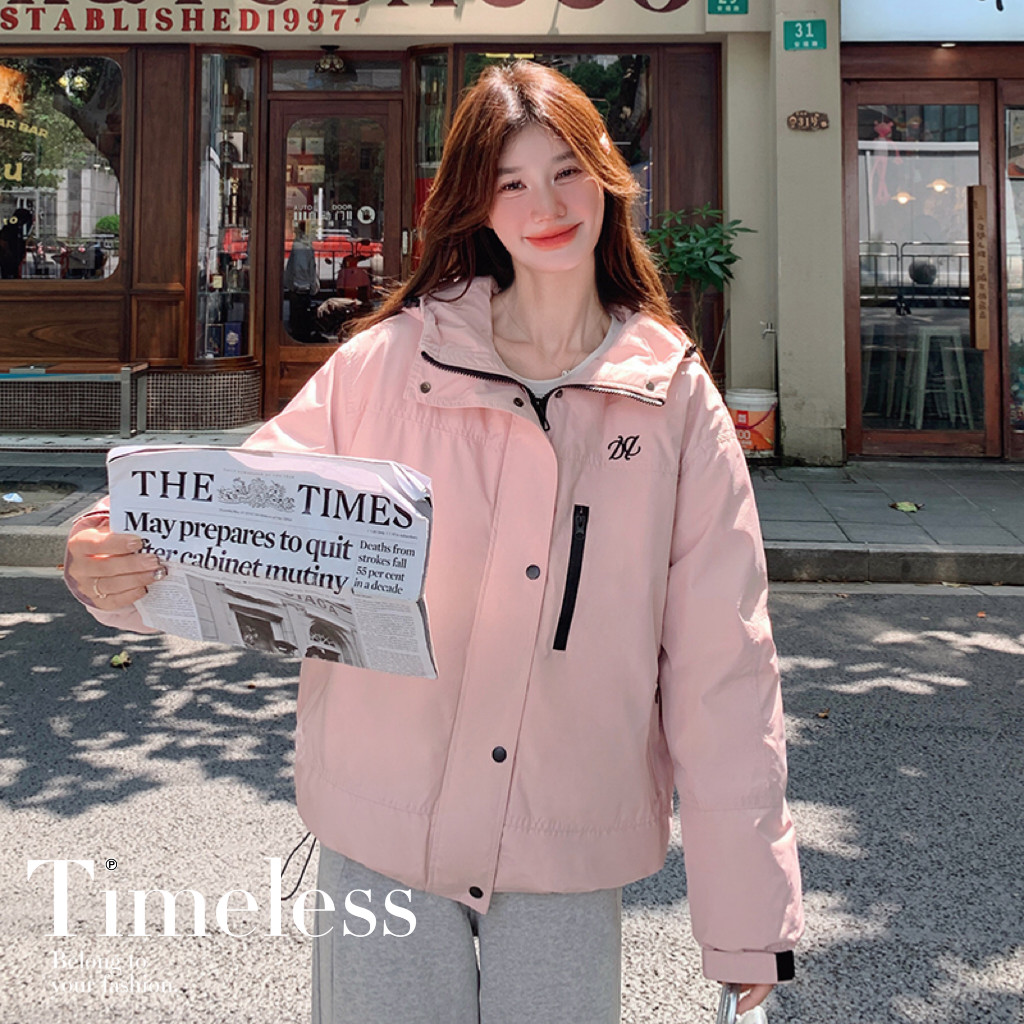 超好看粉色甜美连帽冲锋衣羽绒服女2024冬新款加厚工装短款派克服,女装羽绒服,浙宝293
