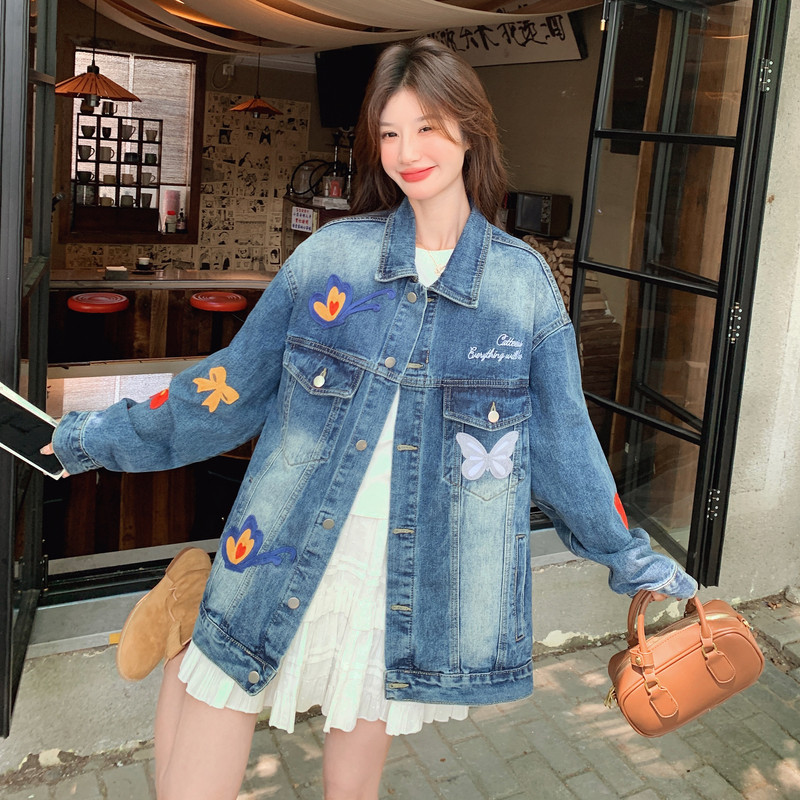 超好看蝴蝶刺绣牛仔外套女2025春秋新款独特设计感休闲百搭夹克潮,女装短外套,浙宝293