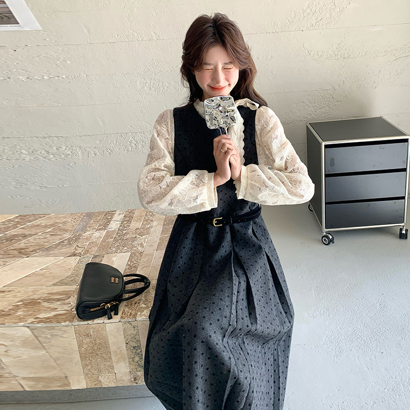 【春款现货】数据好！波点+蕾丝上衣套装裙293-2528-P165控238，女装连衣裙，浙宝293