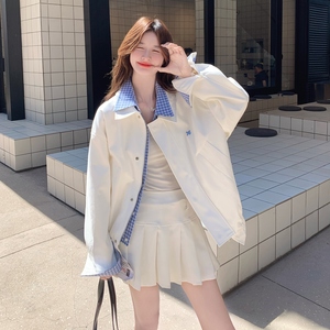 【新款】现货 白色刺绣拼蓝色格子外套 293-2698-P155控238，女装短外套，浙宝293