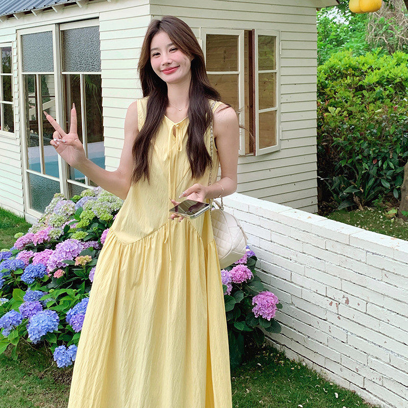 法式甜美桔梗背心连衣裙女2025夏季新款韩版收腰显瘦茶歇漂亮长裙,女装连衣裙,浙宝293