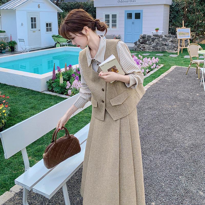 【春款现货】数据好复古马甲半身裙衬衣三件套293-2558-P195控278，女装套装/套裙，浙宝293