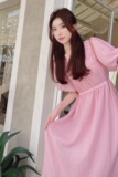 【新款】温柔风粉色泡泡袖连衣裙205A-6622-P110控158，女装连衣裙，浙宝293