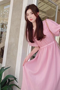【新款】 温柔风 粉色泡泡袖连衣裙 205A-6622-P110控158图片