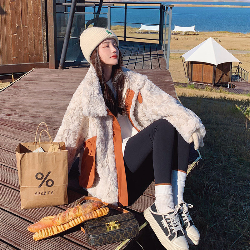 【新款】22冬口袋撞色皮毛一体短外套205A-9908-P165控248，女装短外套，浙宝293