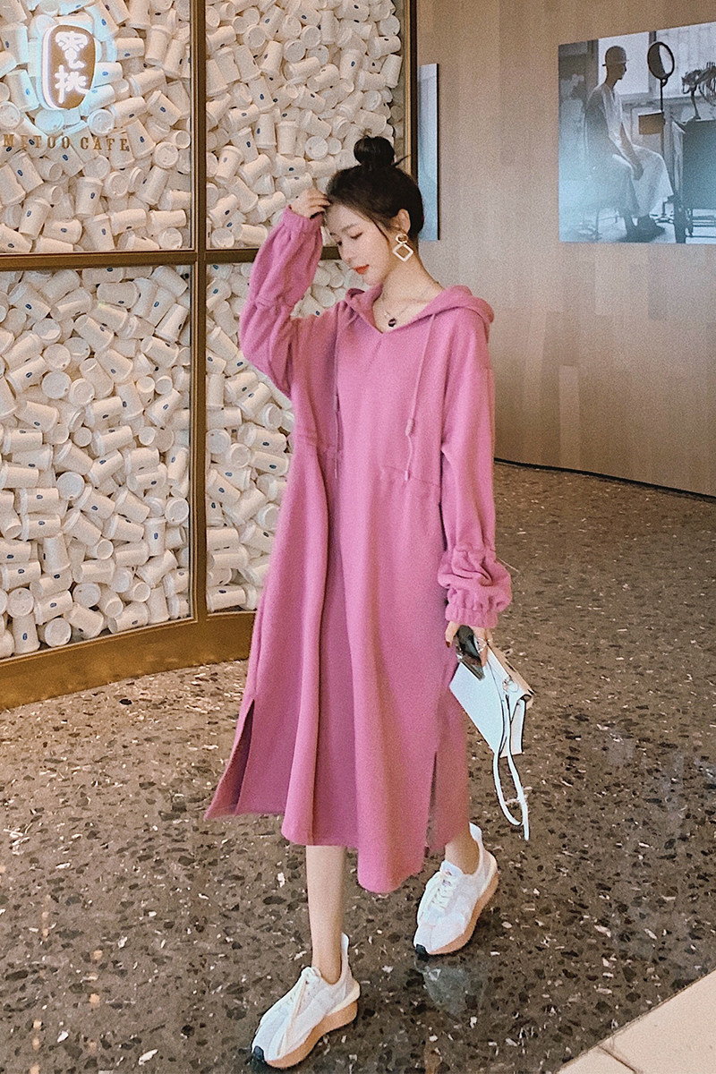 【新出不加绒】档口现货粉色v领加绒卫衣裙205A-1101-P115K178,女装卫衣/绒衫,浙宝293