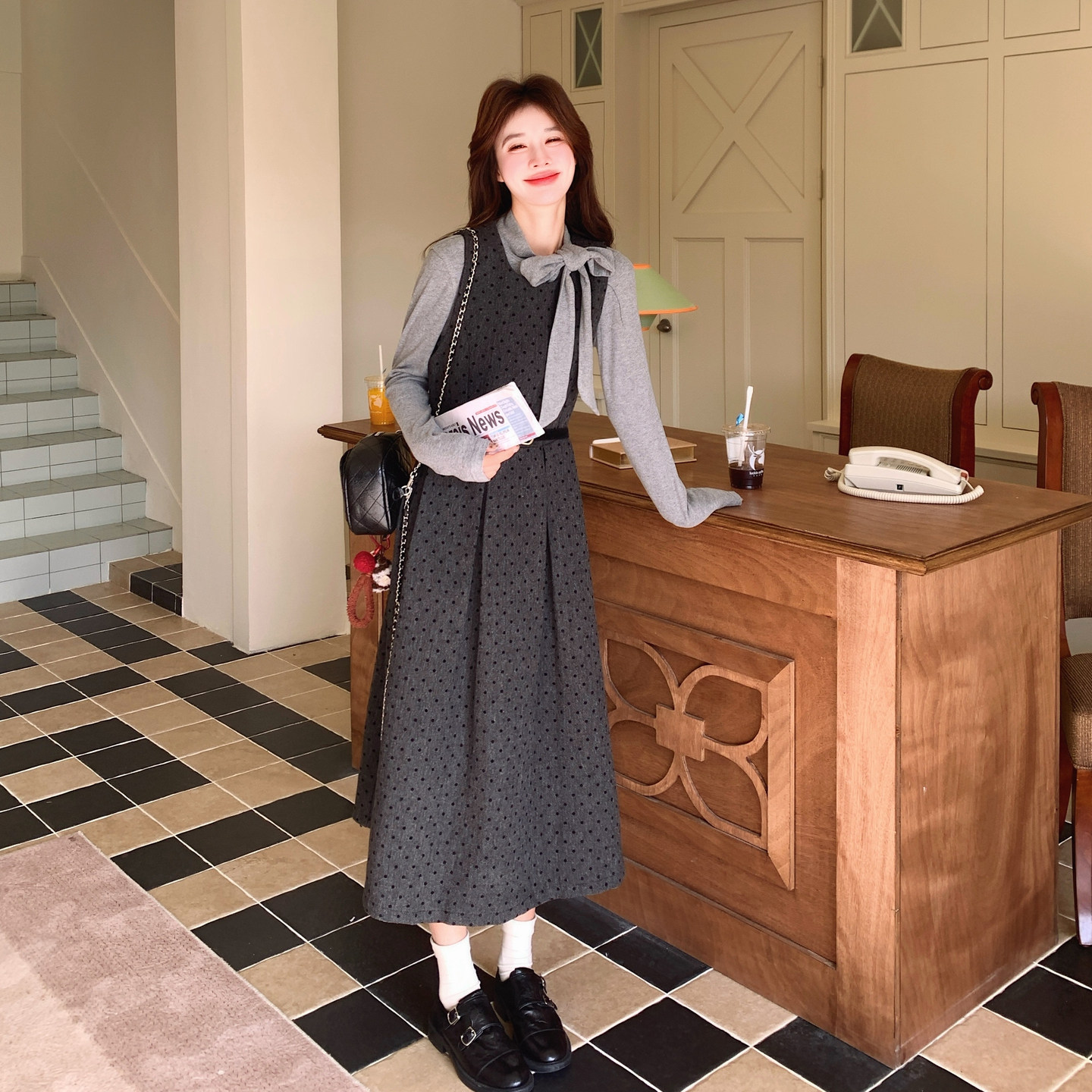 【新款现货】数据好蝴蝶结T+波点裙（送腰带）293-261-P175控288，女装套装/套裙，浙宝293