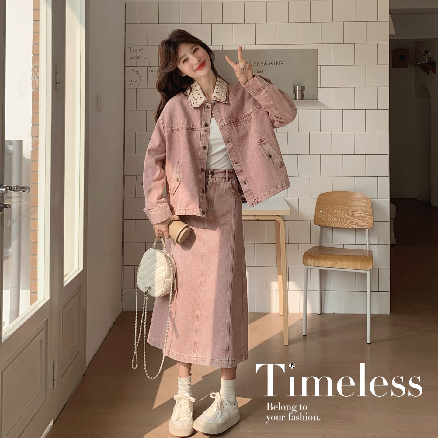 【新款】粉色牛仔钩花外套+半身裙套装293-265-P195控318，女装套装/套裙，浙宝293