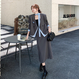 通勤穿搭灰色西服上衣套装女春秋2025超火好看高级感半身裙两件套，女装套装/套裙，浙宝293
