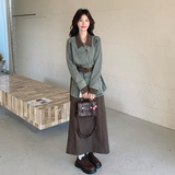 【新款现货】数据好灯芯绒拼接牛仔半身裙套装293-2713-P185控268，女装套装/套裙，浙宝293