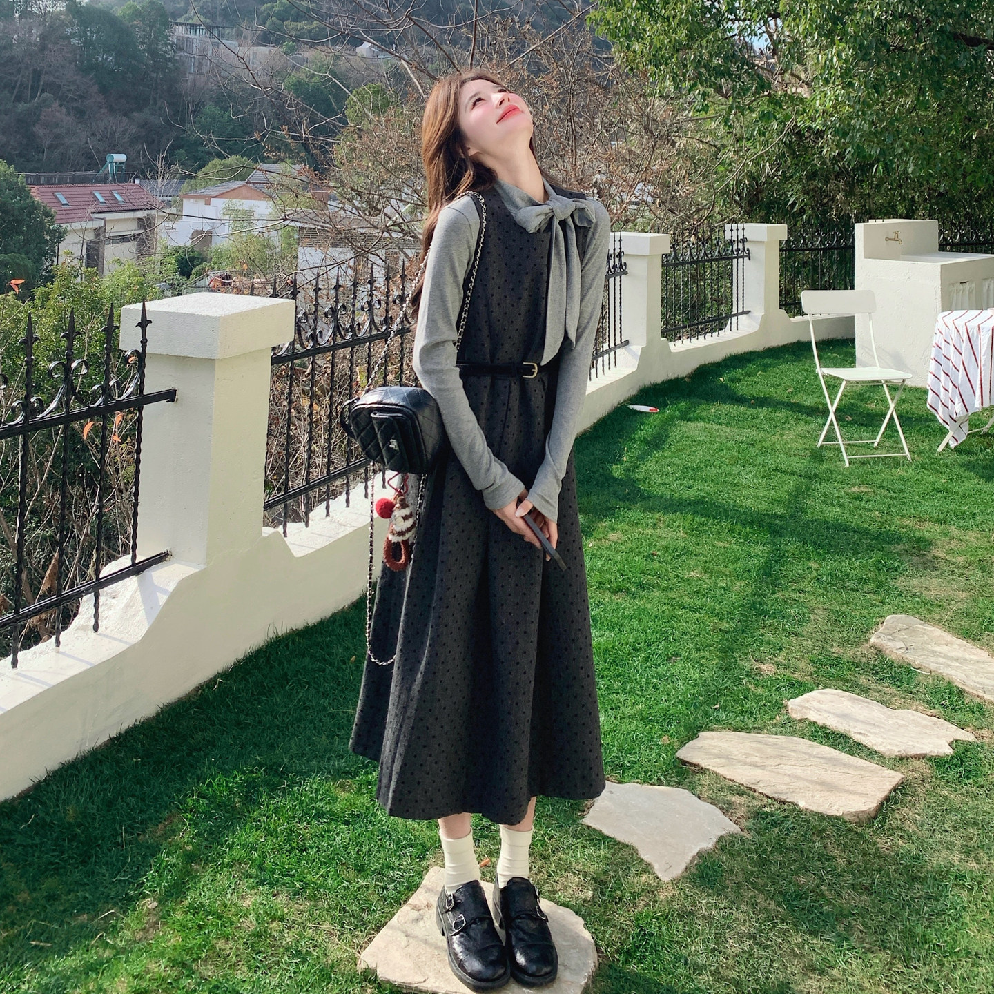 【新款】现货蝴蝶结T+波点裙（送腰带）293-261-P175控288，女装套装/套裙，浙宝293