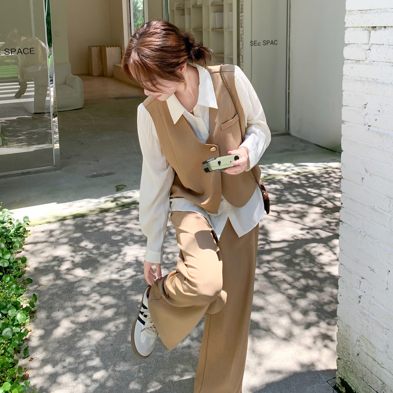 【春款现货】数据好拼接马甲衬衣+阔腿裤套装293-2659-P175控258，女装套装/套裙，浙宝293