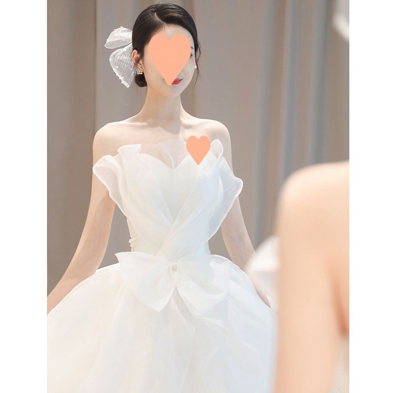 轻婚纱2024新款气质新娘奢华拖尾唯美森系风简约小个子秋季抹胸