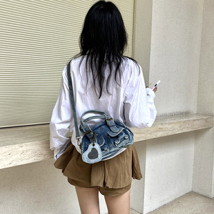 7.18上新款洗水牛仔布手提小包朋克复古单肩斜挎包牛仔裤包女