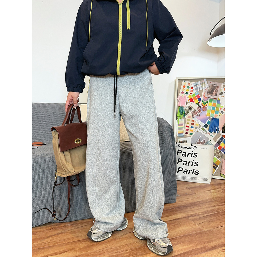 松紧高腰撞色休闲裤运动长裤宽松