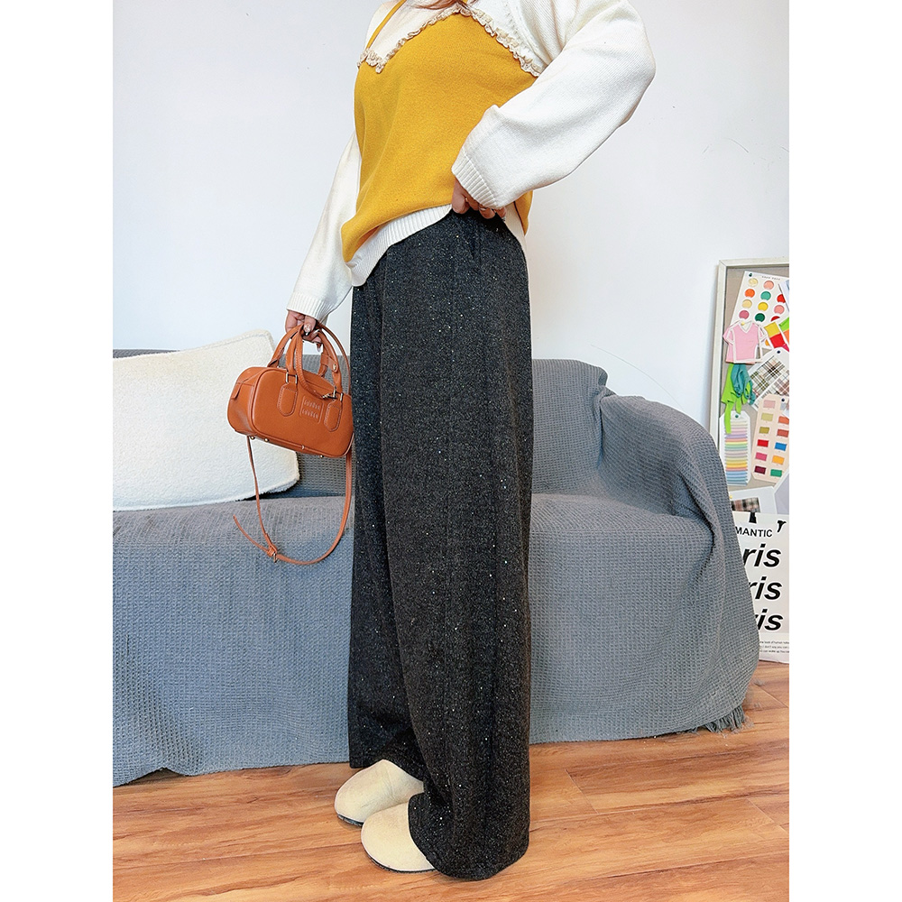 设计感亮片加绒阔腿弯刀裤休闲裤