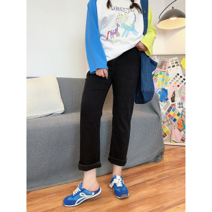 弹力九分小直筒烟管牛仔裤 新品 法棍裤 0点