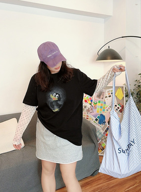 【2/24 0点 新品】 趣味印花波点拼袖圆领正肩T恤