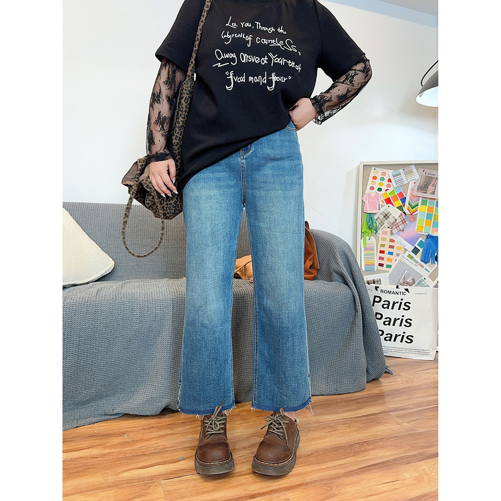 显瘦高腰高弹力直筒牛仔裤厚实