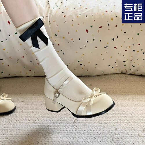 2025新款玛丽珍蝴蝶结粗跟单鞋