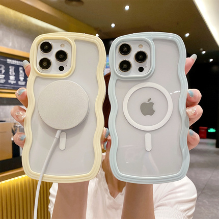 苹果14Pro保护壳精准孔iPhone15ProMax手机软壳套13PRO软边壳11ProMax波浪边12Pro磁吸尾巴防摔简约适用