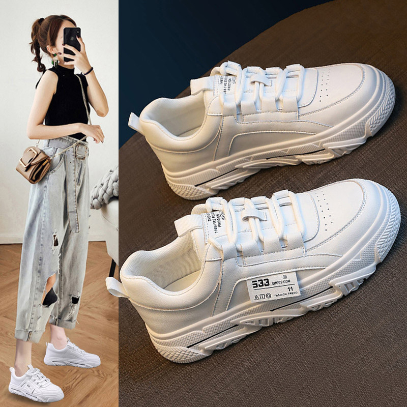 真皮小白鞋女2025年新款夏季平底板鞋百搭休闲老爹运动单鞋女潮