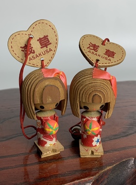 日本中古浅草屋久杉木乡土人形摆件80年代民间工艺木质小人偶