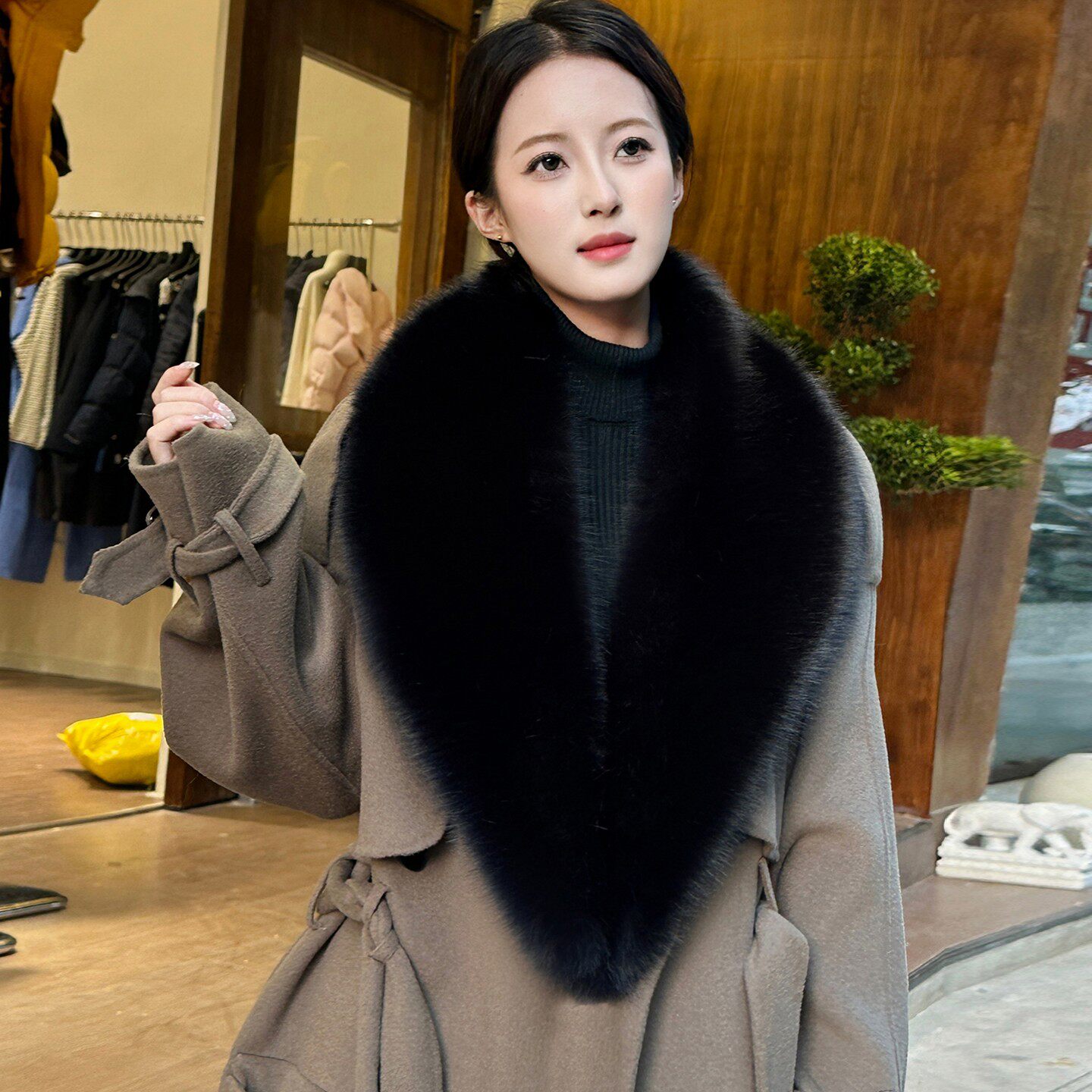 冬女大衣领子单卖超大仿狐狸毛领羽绒派克服毛领子皮草假帽条围脖