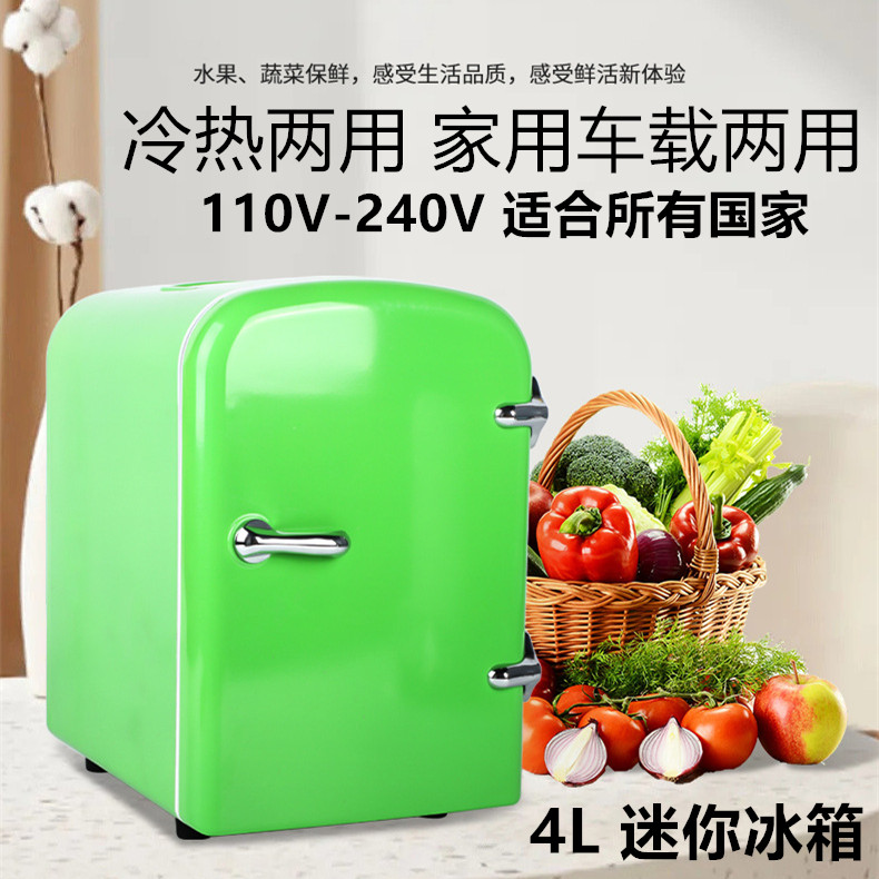 跨境110V迷你冰箱车载冰低功率冷热两用饮料冷藏箱4L户外便携迷你