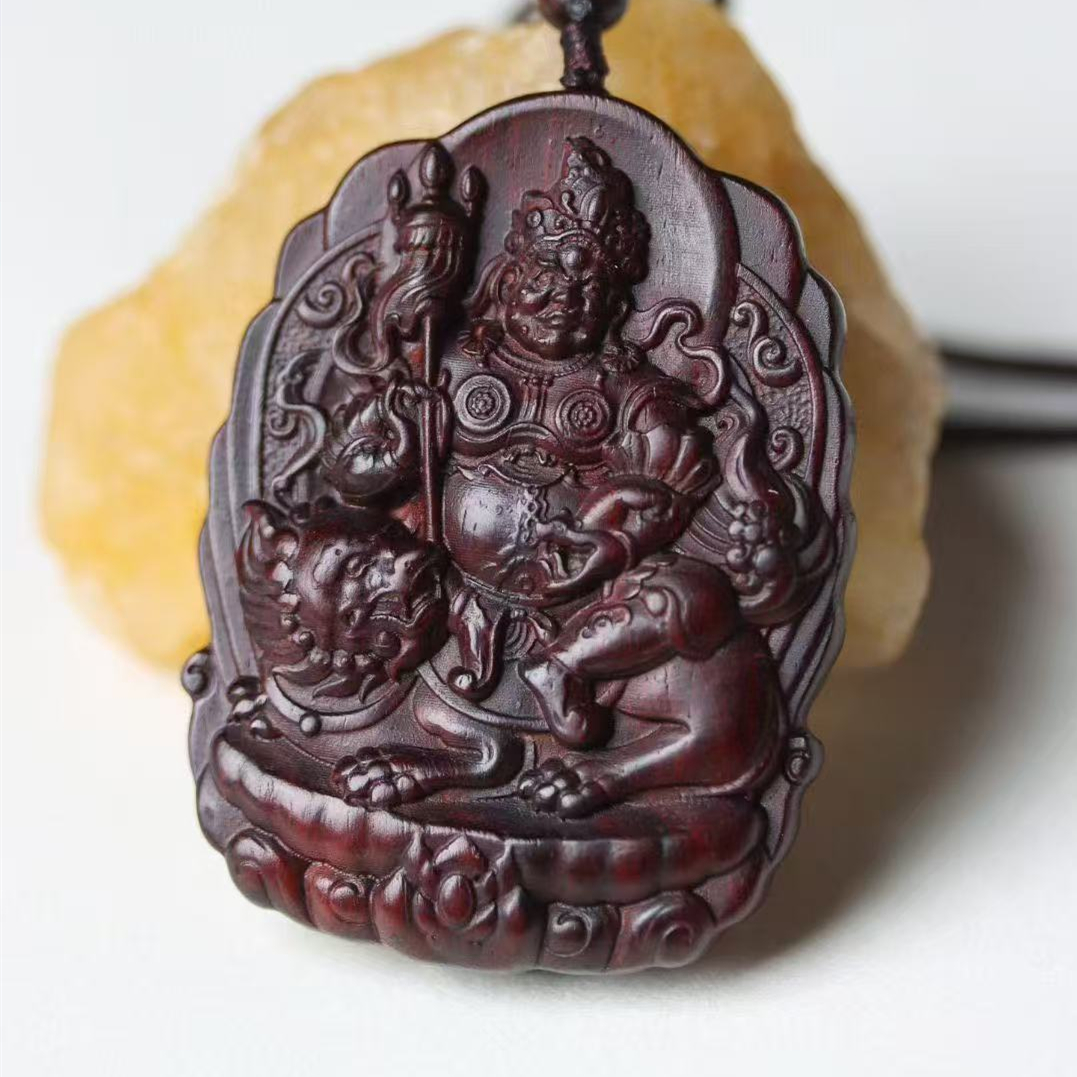 黄财神红木挂件吊坠木牌招财实木雕刻紫檀木牌手把件木制车内挂饰